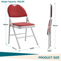 Ensemble de 2 chaises pliantes Garvee avec revêtement en lin rembourré, structure en métal, ergonomiques et empilables, idéales pour le camping et le bureau, rouge.