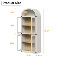 Armoire de cuisine arquée Garvey, 182 cm de haut, style campagnard, en bois, grand espace de rangement, blanche.