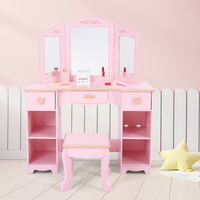 Coiffeuse Garvee pour enfants avec miroir à trois compartiments, rangement et tabouret, MDF, rose, pour filles de 3 à 9 ans, chambre et salle de jeux