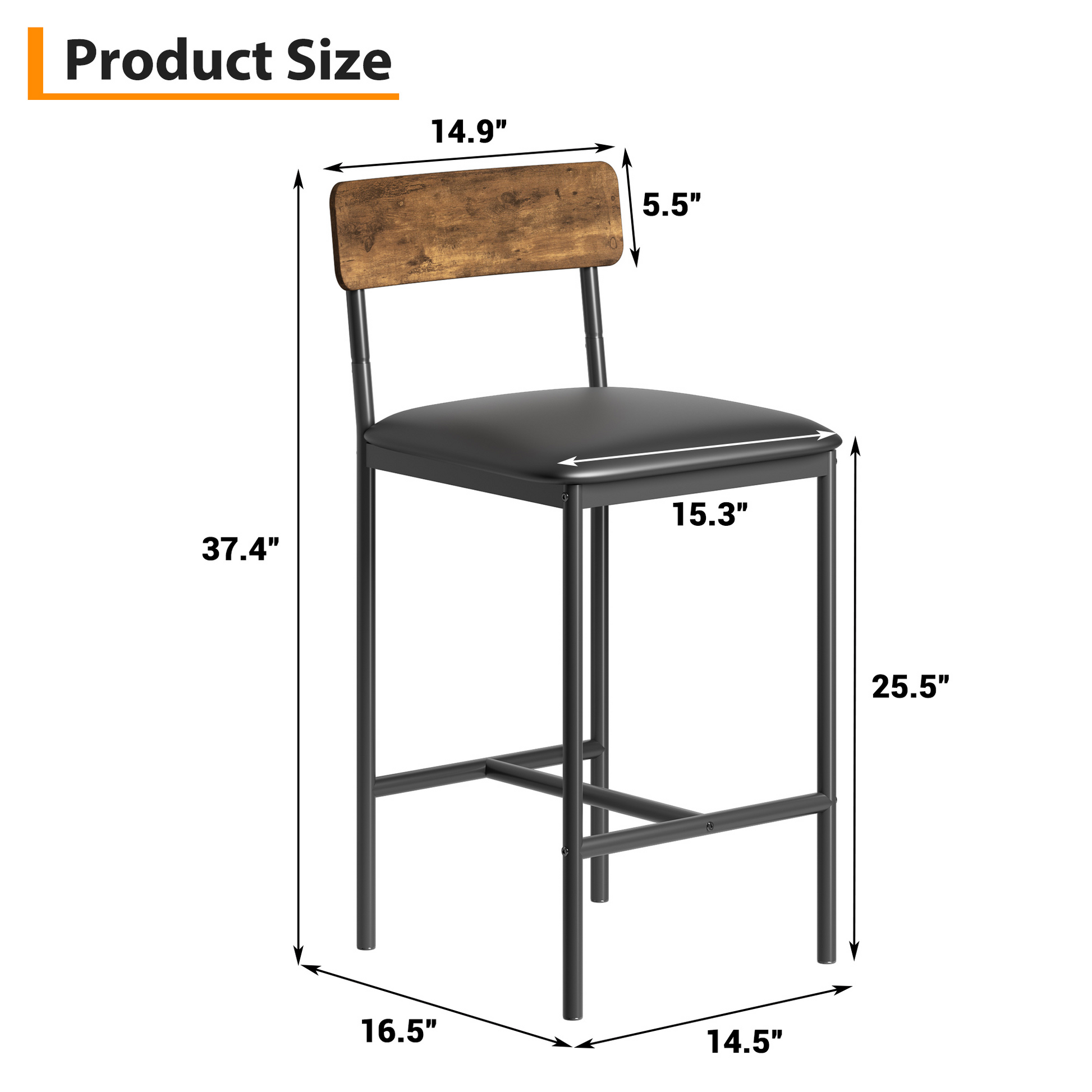 Garvee Ensemble de 2 tabourets avec repose-pieds, hauteur 95 cm. Pour cuisine et salon. Vintage, compact et durable.