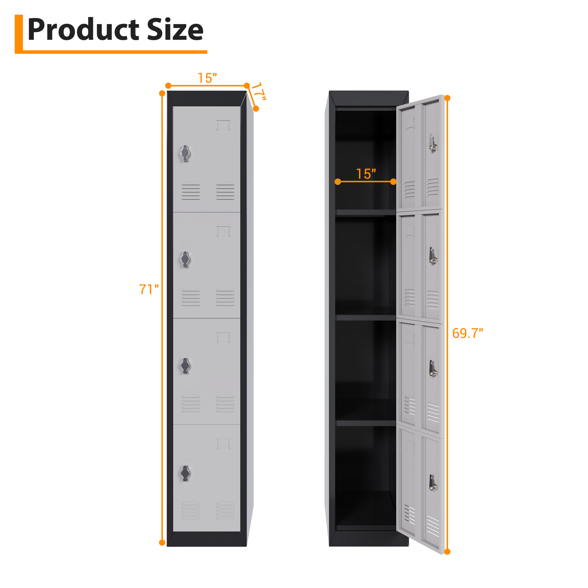 Garvee armoire métallique haute à 4 portes, en acier, verrouillable, avec trous de ventilation, noire, pour bureau et école