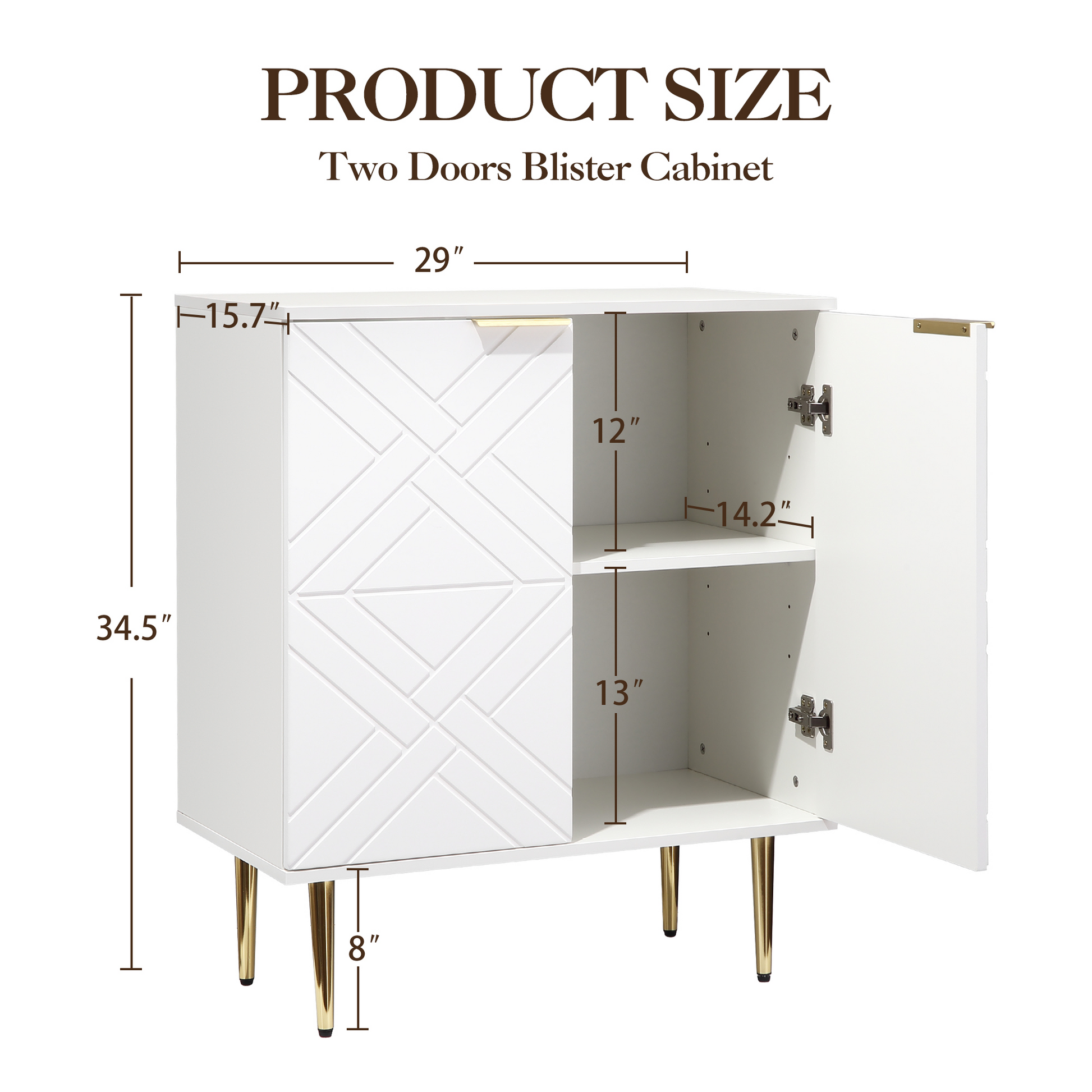 Buffet Garvee à 2 portes, meuble de cuisine moderne, en MDF robuste, blanc, pour salle à manger et entrée, 74 cm (29 pouces).