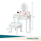 Ensemble coiffeuse Garvee pour enfants avec miroir et lumière, en bois MDF, bords arrondis, tabouret, pour filles de 4 à 9 ans, blanc, pour chambre et salle de jeux