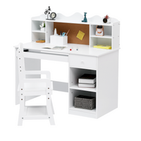 Ensemble bureau en bois Garvee pour enfants avec rangement, tableau d'affichage, support pour clavier et porte-stylo, idéal pour les chambres de garçons et de filles. Dimensions : 92,5 cm (H) x 95 cm (L) x 48 cm (l).