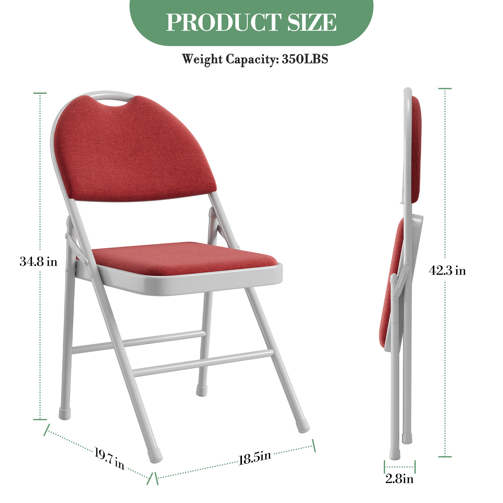 Ensemble de 2 chaises pliantes Garvee avec revêtement en lin rembourré, structure en métal, ergonomiques et empilables, idéales pour le camping et le bureau, rouge.
