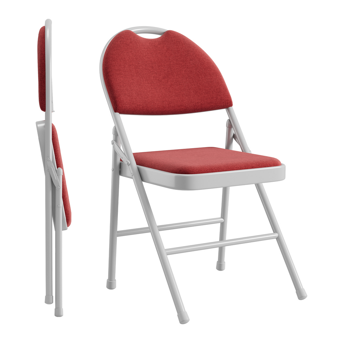 Ensemble de 2 chaises pliantes Garvee avec revêtement en lin rembourré, structure en métal, ergonomiques et empilables, idéales pour le camping et le bureau, rouge.