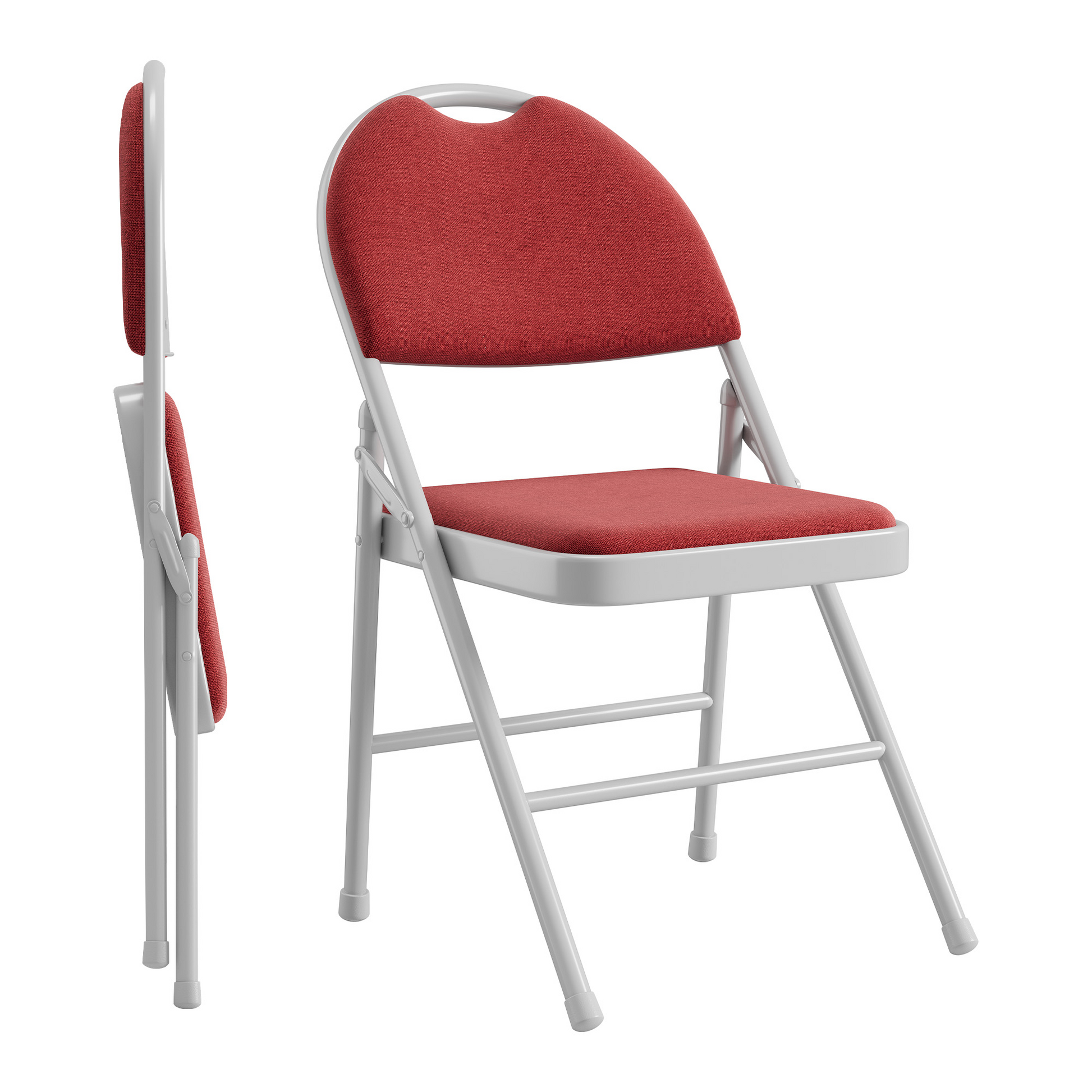 Ensemble de 2 chaises pliantes Garvee avec revêtement en lin rembourré, structure en métal, ergonomiques et empilables, idéales pour le camping et le bureau, rouge.