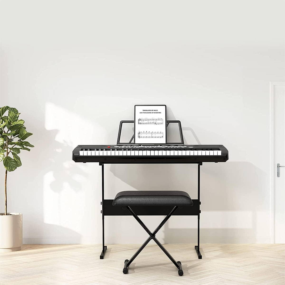 Garvee Piano clavier pour enfants, 61 touches, avec sac, microphone et casque, idéal pour les débutants, portable et utilisable à la maison, noir.
