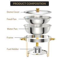 Ensemble de 6 chauffe-plats Garvee 5Qt en acier inoxydable avec couvercle bombé, idéal pour les traiteurs, mariages et fêtes - Grand ensemble professionnel