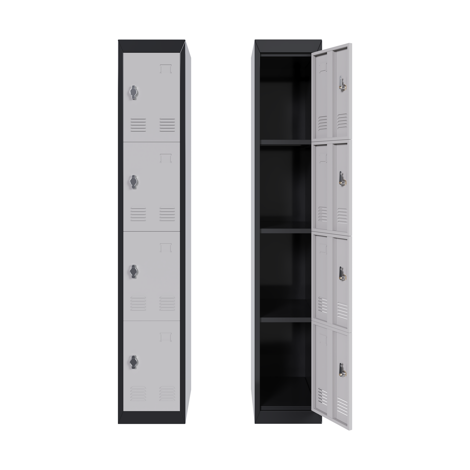 Garvee armoire métallique haute à 4 portes, en acier, verrouillable, avec trous de ventilation, noire, pour bureau et école