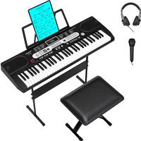 Garvee Piano clavier pour enfants, 61 touches, avec sac, microphone et casque, idéal pour les débutants, portable et utilisable à la maison, noir.