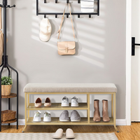 Étagère à chaussures Garvee à 3 niveaux avec banc rembourré, structure en métal, robuste pour entrée et chambre, 100 x 32 x 48 cm, gris