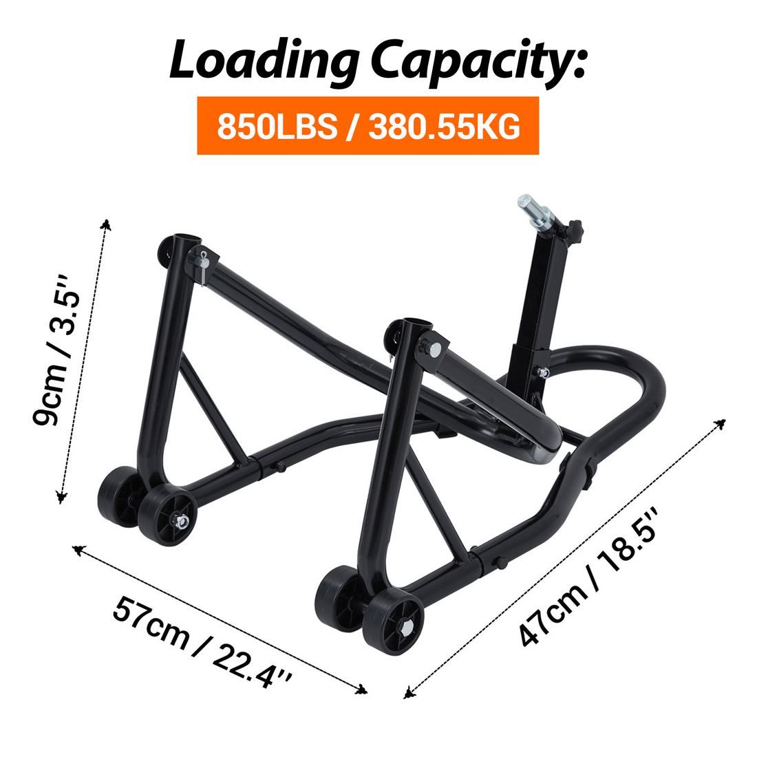 Béquille de roue arrière de moto Garvee avec support de bras oscillant en U et L, capacité de charge de 385 kg, acier robuste, pour atelier et garage, noire