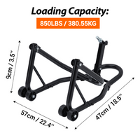 Béquille de roue arrière de moto Garvee avec support de bras oscillant en U et L, capacité de charge de 385 kg, acier robuste, pour atelier et garage, noire