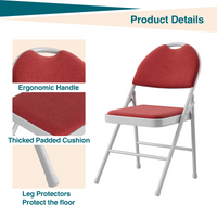 Ensemble de 2 chaises pliantes Garvee avec revêtement en lin rembourré, structure en métal, ergonomiques et empilables, idéales pour le camping et le bureau, rouge.