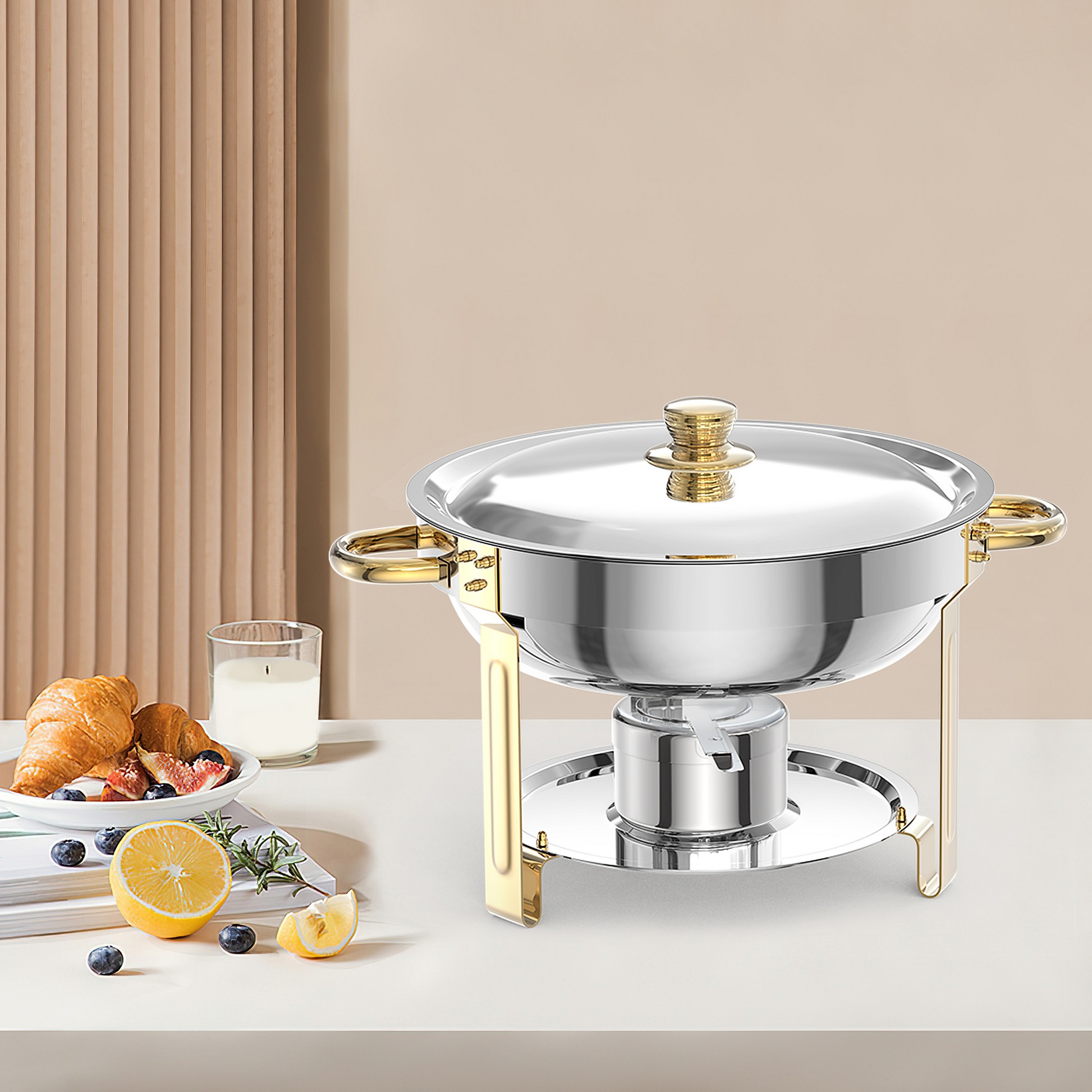 Ensemble de 6 chauffe-plats Garvee 5Qt en acier inoxydable avec couvercle bombé, idéal pour les traiteurs, mariages et fêtes - Grand ensemble professionnel