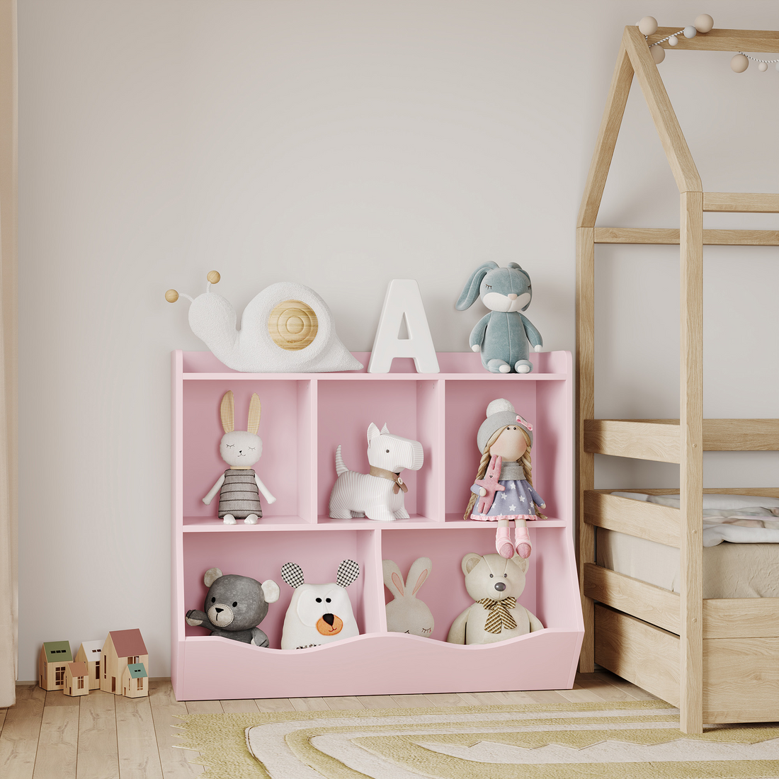 Garvee Bibliothèque pour enfants avec 3 étagères et 2 boîtes basculantes, en bois, avec système anti-basculement