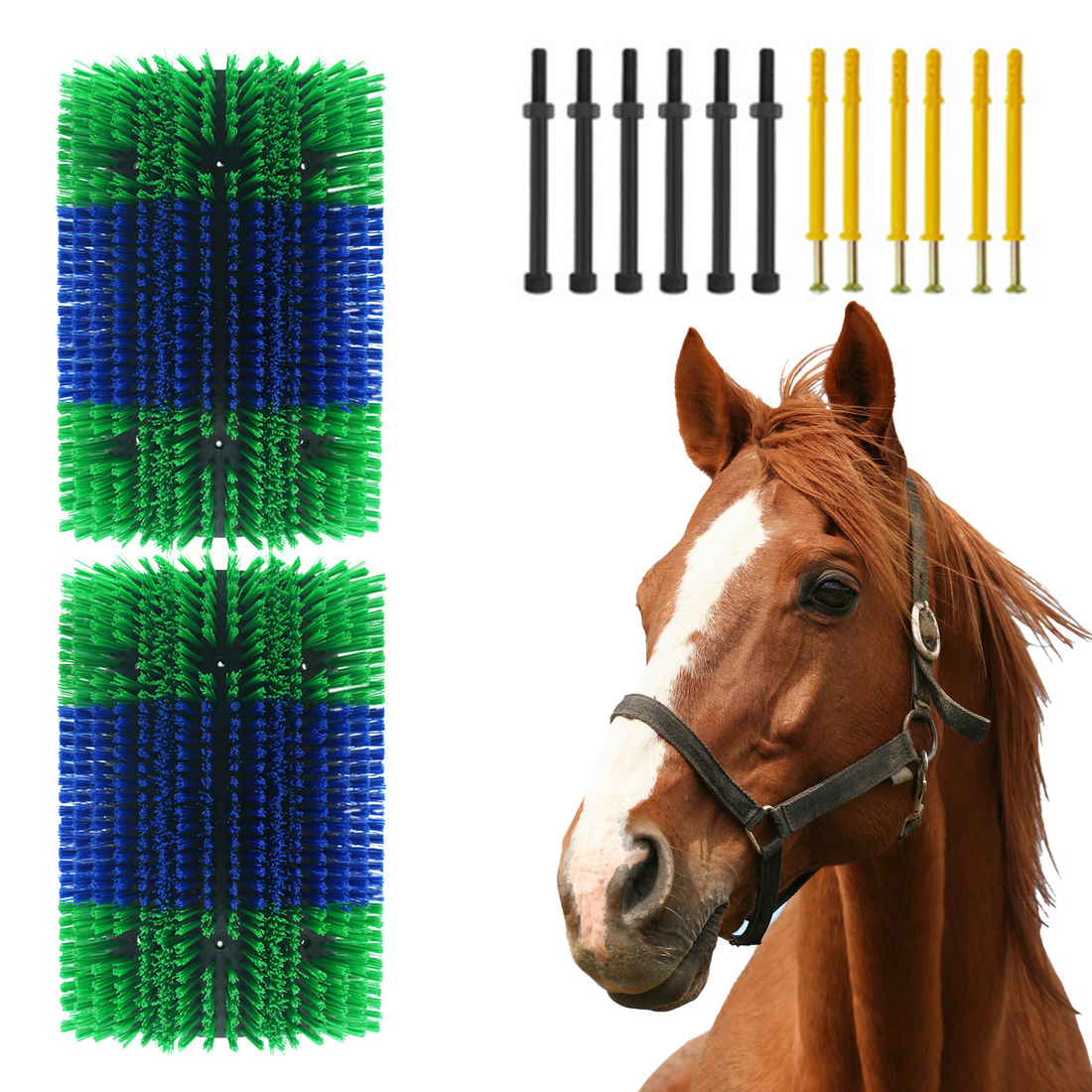 Brosse à gratter Garvee (lot de 2) pour bovins, chevaux et chèvres - Extensible et flexible - Nylon, poils doux - Polyvalente à l'écurie