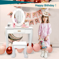 Ensemble coiffeuse Garvee pour enfants avec miroir et lumière, en bois MDF, bords arrondis, tabouret, pour filles de 4 à 9 ans, blanc, pour chambre et salle de jeux