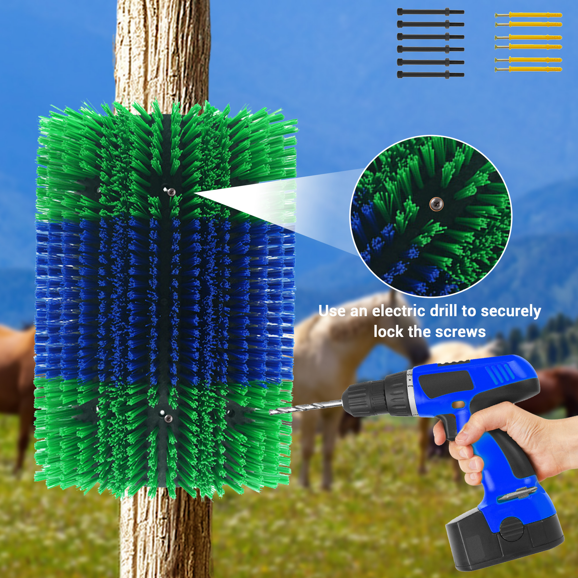 Brosse à gratter Garvee (lot de 2) pour bovins, chevaux et chèvres - Extensible et flexible - Nylon, poils doux - Polyvalente à l'écurie