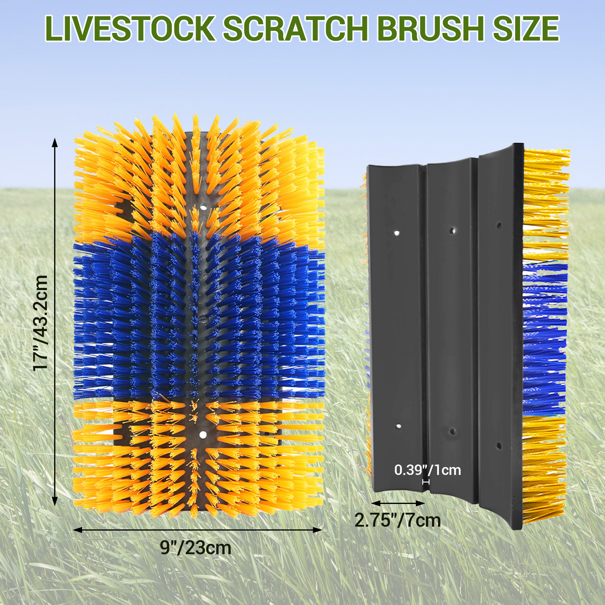 Brosse à gratter Garvee pour animaux (lot de 2) : poils en nylon, fixation flexible, extensible, idéale pour la ferme et les pâturages, polyvalente.