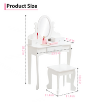 Ensemble coiffeuse Garvee pour enfants avec miroir réglable, coffret de maquillage en bois, blanc, table et tabouret, chambre de fille, 97 x 60 x 30 cm