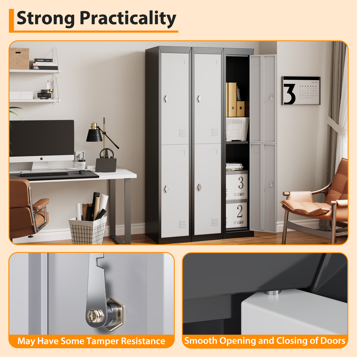 Casier métallique Garvee à 2 portes, noir, acier, ventilé, serrure, clé, bureau et salle de sport, 183 cm (72 pouces)