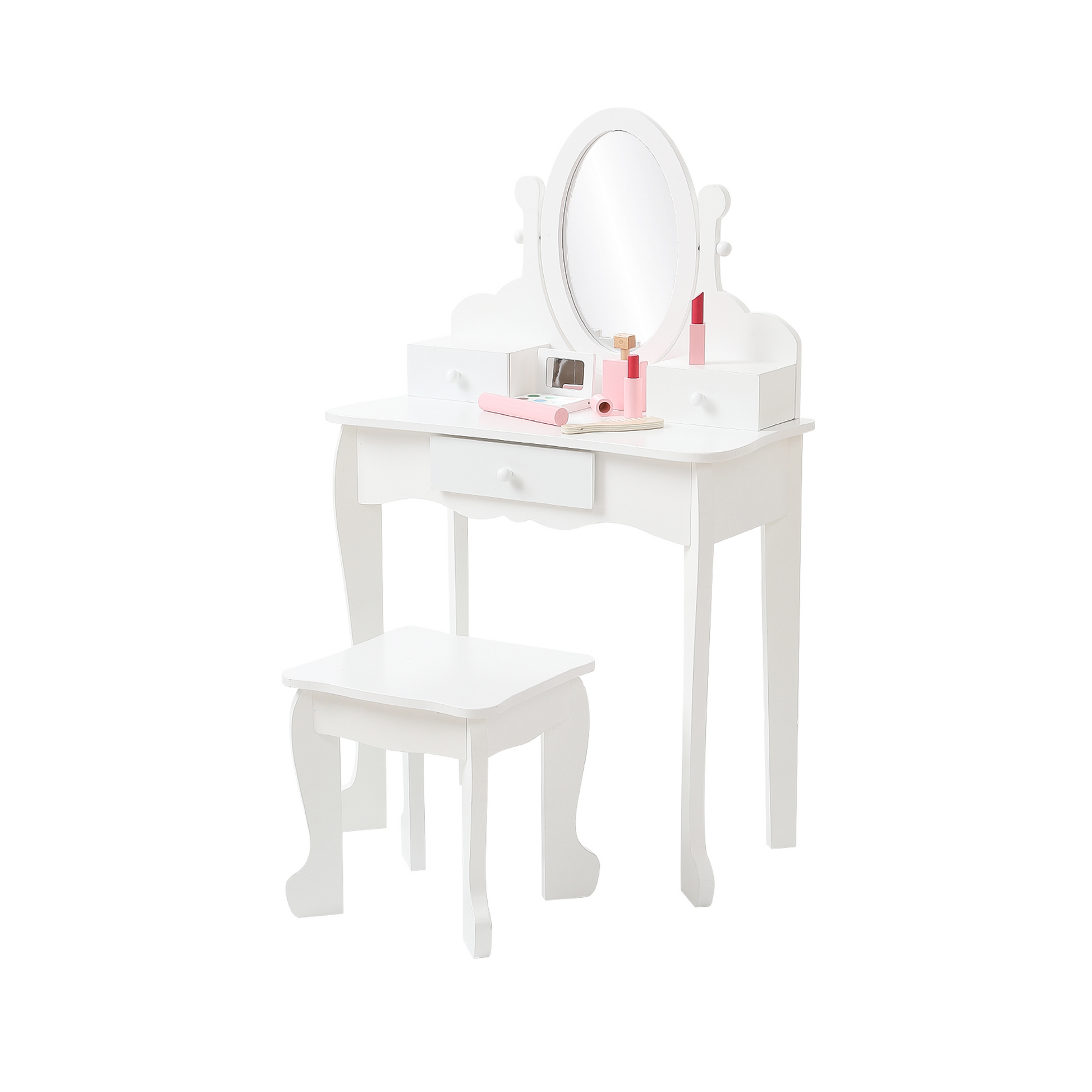 Ensemble coiffeuse Garvee pour enfants avec miroir réglable, coffret de maquillage en bois, blanc, table et tabouret, chambre de fille, 97 x 60 x 30 cm