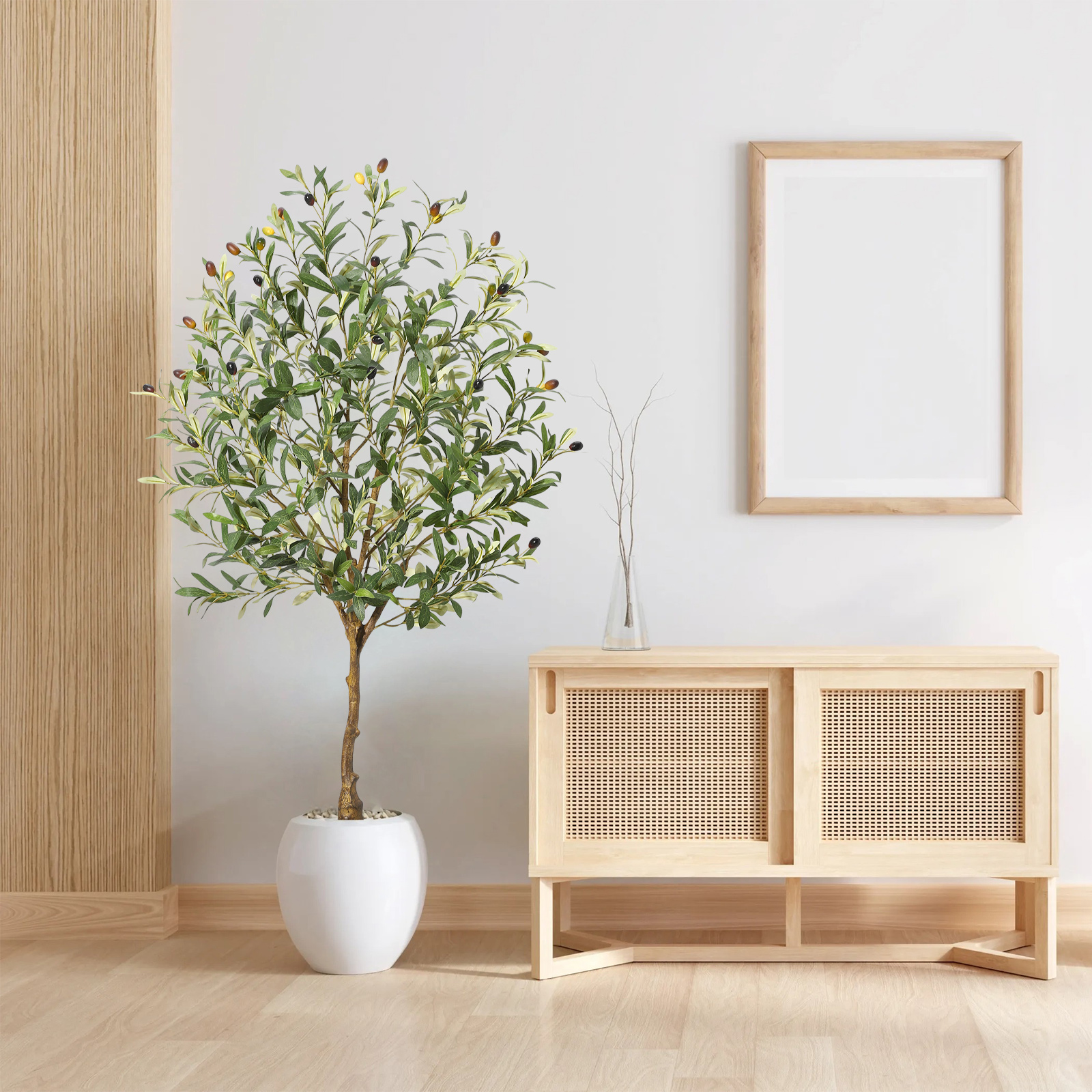 Garvee Olivier artificiel 150 cm, grosses olives, feuilles en soie et base cimentée stable, montage facile, salon et bureau