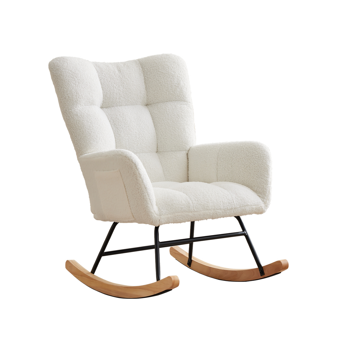 Fauteuil à bascule Garvee pour chambre d'enfant, en tissu peluche, ergonomique, stable, structure en fer, pieds en bois, beige, pour salon et chambre à coucher