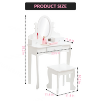 Ensemble coiffeuse Garvee pour enfants avec miroir réglable, coffret de maquillage en bois, blanc, table et tabouret, chambre de fille, 97 x 60 x 30 cm