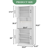 Garvee Buffet Haut 180 cm avec Comptoir, Étagères Ajustables, Éclairage LED Intelligent, Bois Blanc, Porte Cintrée, Cuisine et Salle À Manger
