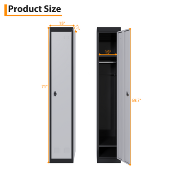 Casier métallique Garvee à une porte, en acier durable, ventilé, verrouillable à clé, noir, 183 cm (72 pouces), idéal pour le bureau et la salle de sport.
