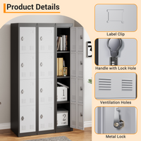 Garvee armoire métallique haute à 4 portes, en acier, verrouillable, avec trous de ventilation, noire, pour bureau et école
