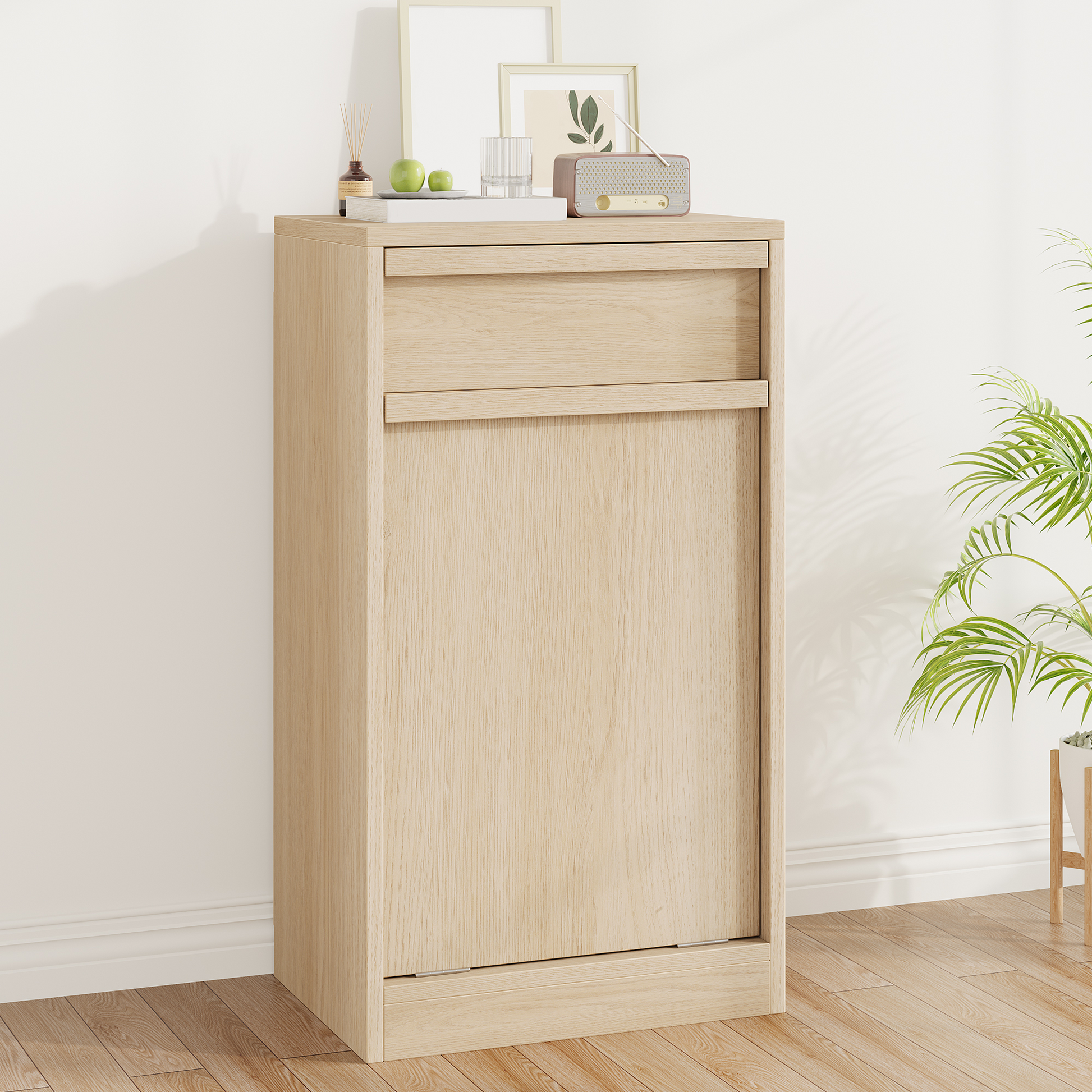 Garvee Poubelle Basculante 38 L en Bois, Anti-Animaux, Autoportante et Peu Encombrante, Robuste, pour Cuisine, Salon et Maison