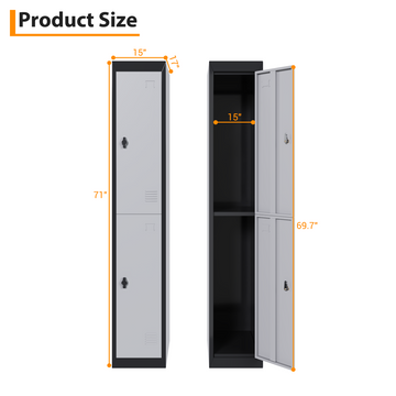 Casier métallique Garvee à 2 portes, noir, acier, ventilé, serrure, clé, bureau et salle de sport, 183 cm (72 pouces)