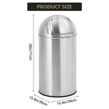 Garvee Poubelle Commerciale Ronde 50L Acier Inoxydable Anti-Traces Avec Couvercle Poussoir Pour Usage Intérieur Et Extérieur - 