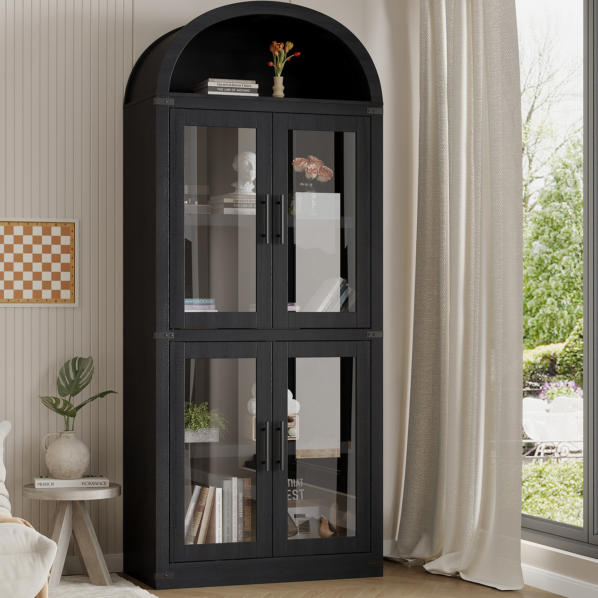 Armoire de cuisine arquée Garvee, style ferme, garde-manger, 182 cm de haut, bois, poignées en métal anti-poussière, salle à manger, salon