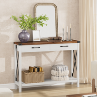 Console Garvee avec 2 tiroirs et une étagère, en bois et métal, robuste, style rustique moderne, noir et blanc, idéale pour une entrée ou un salon, 109 cm (L) x 76 cm (l) x 30 cm (H)