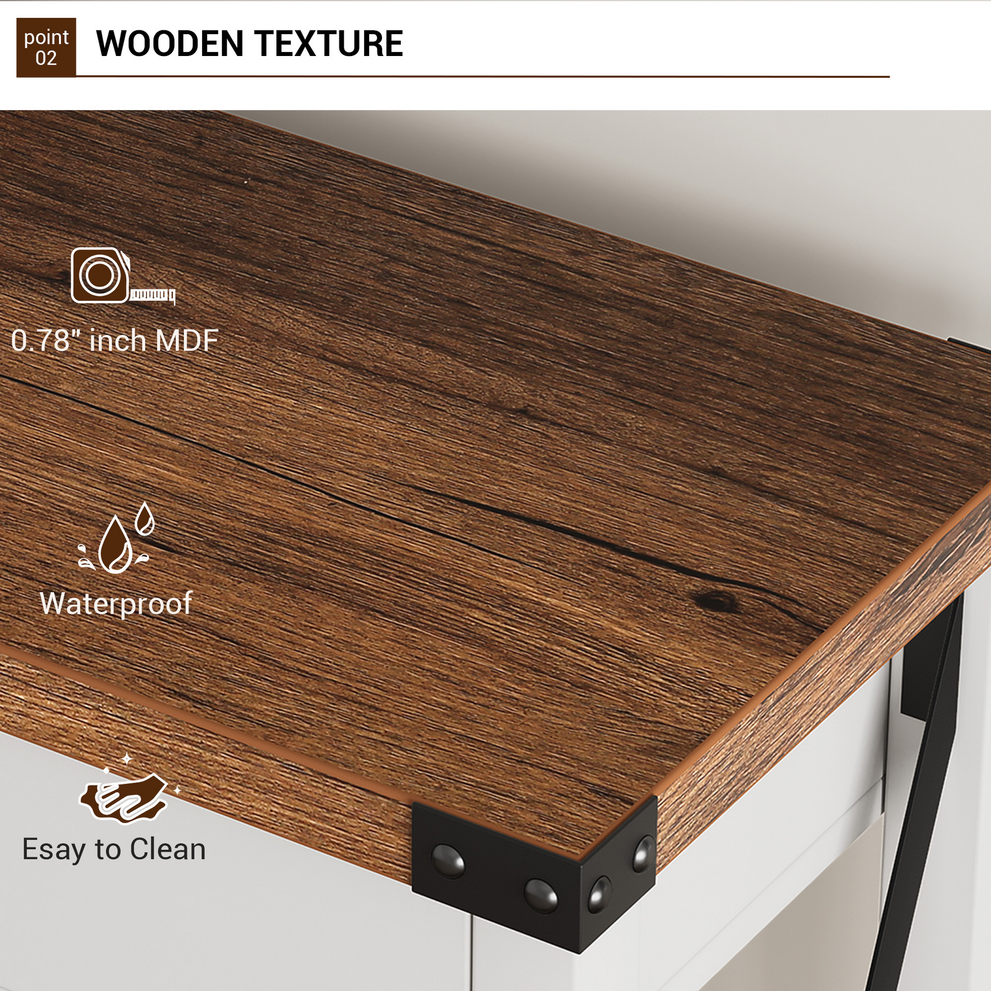 Console Garvee avec 2 tiroirs et une étagère, en bois et métal, robuste, style rustique moderne, noir et blanc, idéale pour une entrée ou un salon, 109 cm (L) x 76 cm (l) x 30 cm (H)