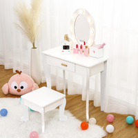Ensemble coiffeuse Garvee pour enfants avec miroir et lumière, en bois MDF, bords arrondis, tabouret, pour filles de 4 à 9 ans, blanc, pour chambre et salle de jeux