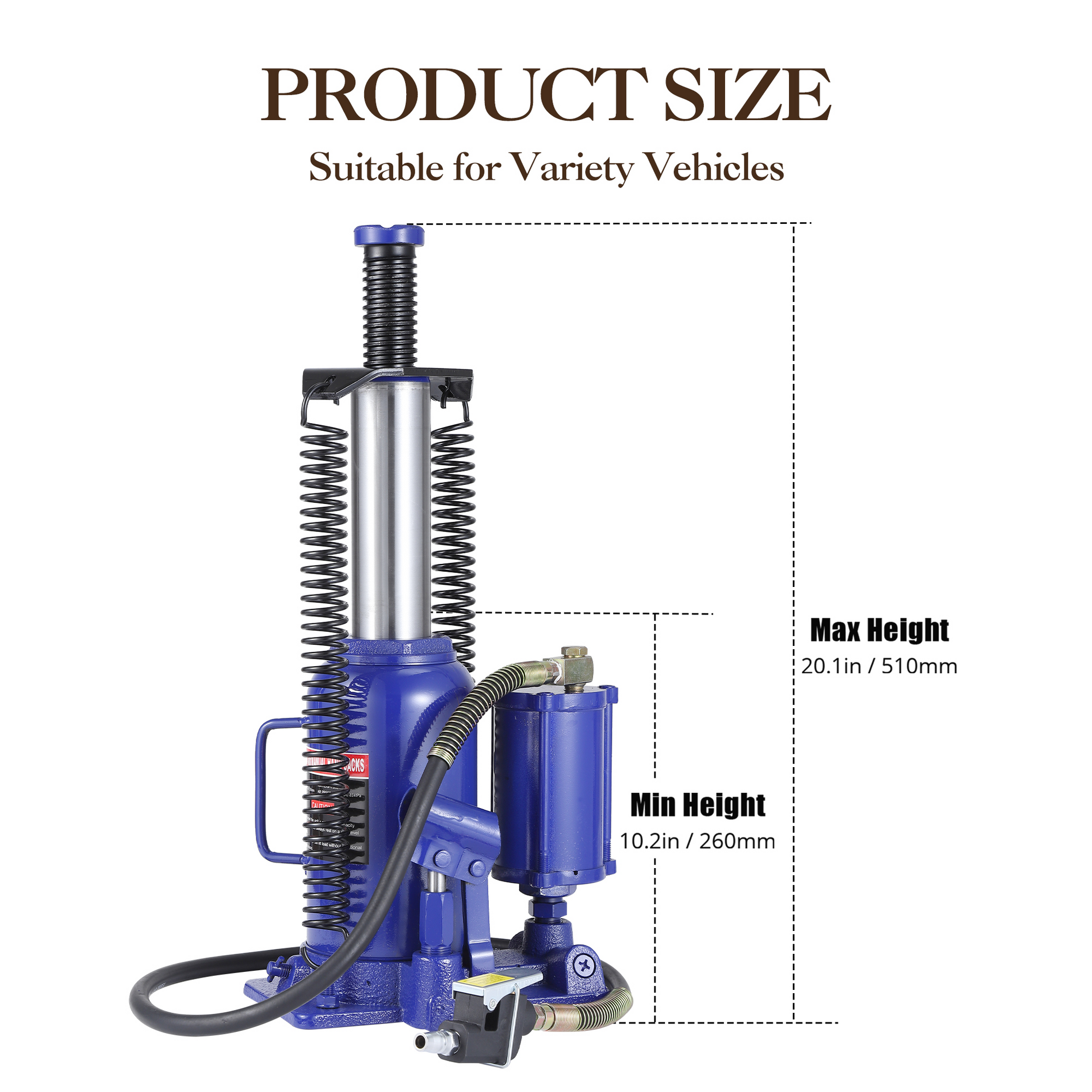 Cric bouteille hydraulique Garvee 20T avec pompe manuelle, pneumatique, en acier, compact, sûr et polyvalent, pour voiture et maison