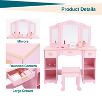 Coiffeuse Garvee pour enfants avec miroir à trois compartiments, rangement et tabouret, MDF, rose, pour filles de 3 à 9 ans, chambre et salle de jeux