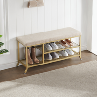 Étagère à chaussures Garvee à 3 niveaux avec banc rembourré, structure en métal, robuste pour entrée et chambre, 100 x 32 x 48 cm, gris