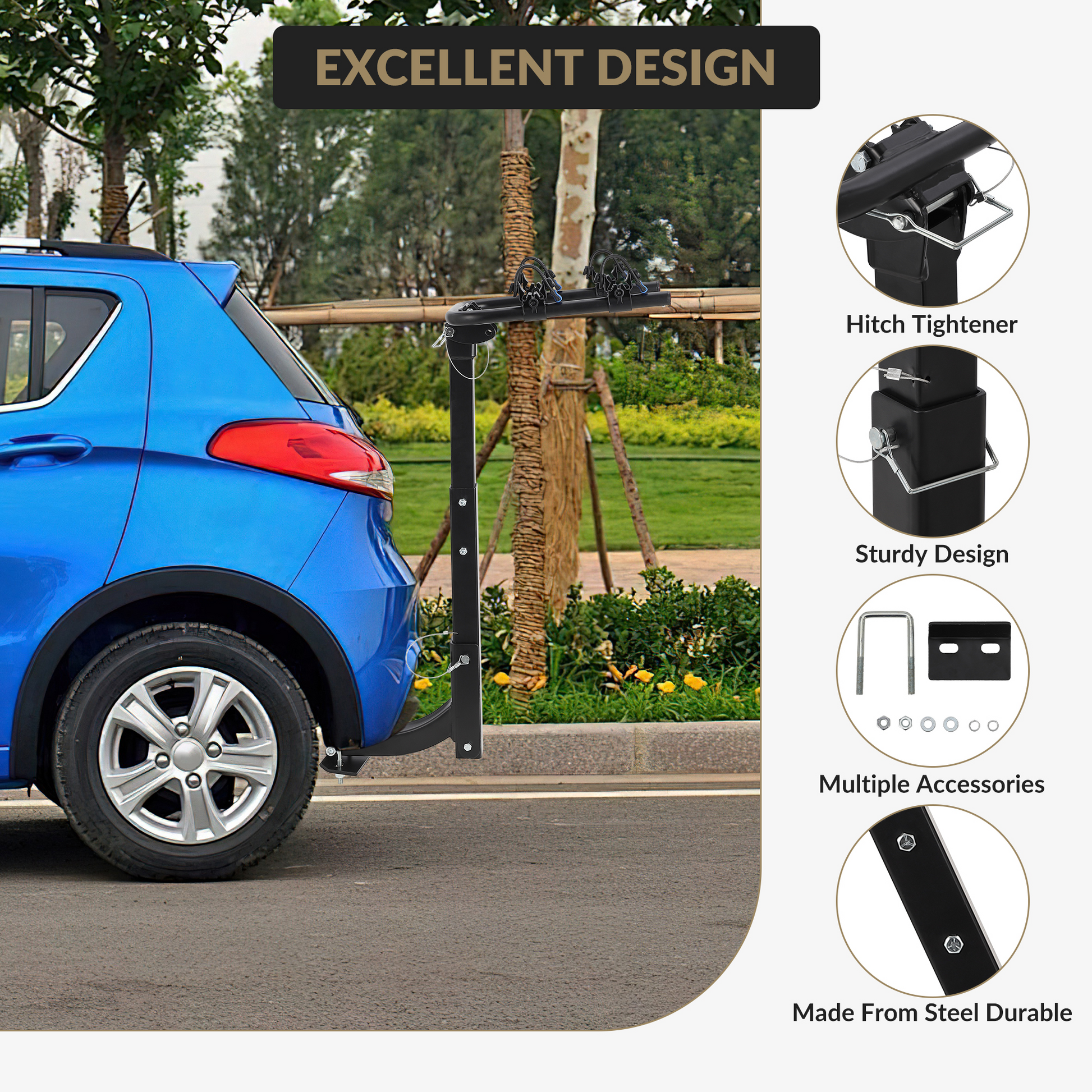 Porte-vélos Garvee pour attelage, 2 vélos, cadre en acier pliable, adaptateur antidérapant pour voitures, SUV et camions, noir