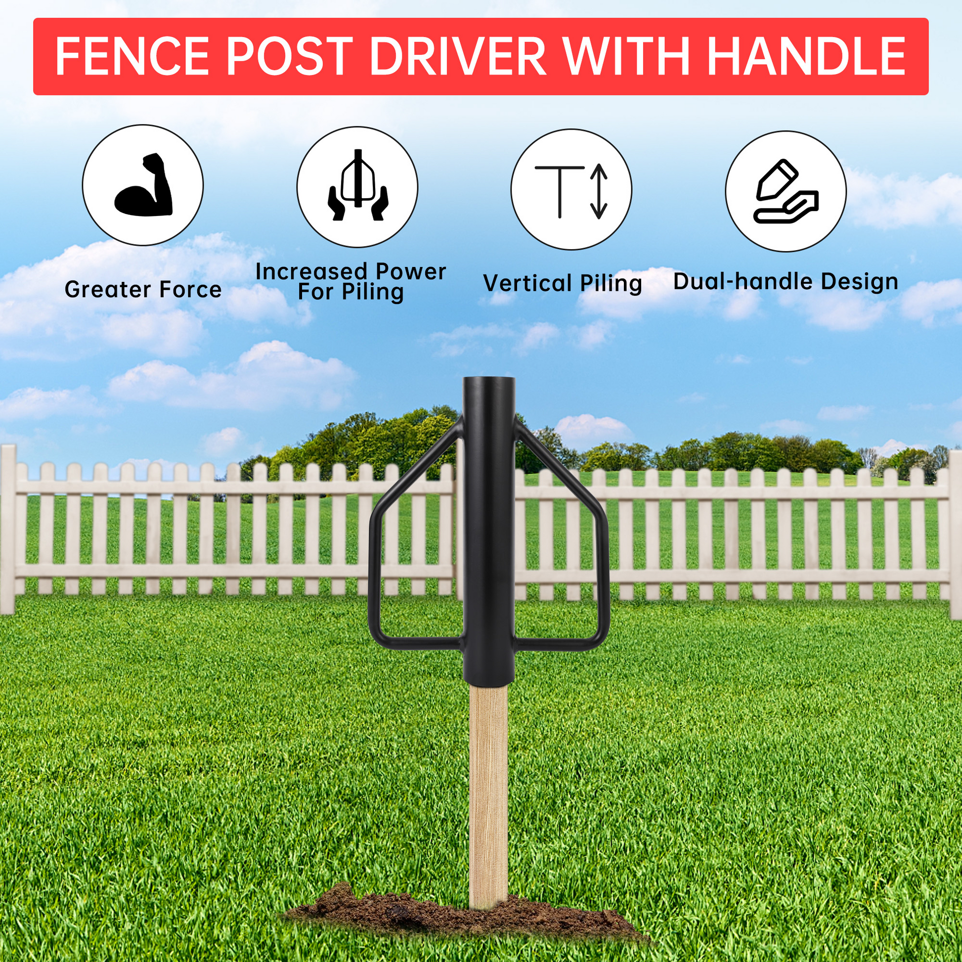 Enfonceuse de poteaux en T Garvee 12 lb, outil portatif en métal robuste avec poignée ergonomique en acier pour clôtures et panneaux de signalisation.