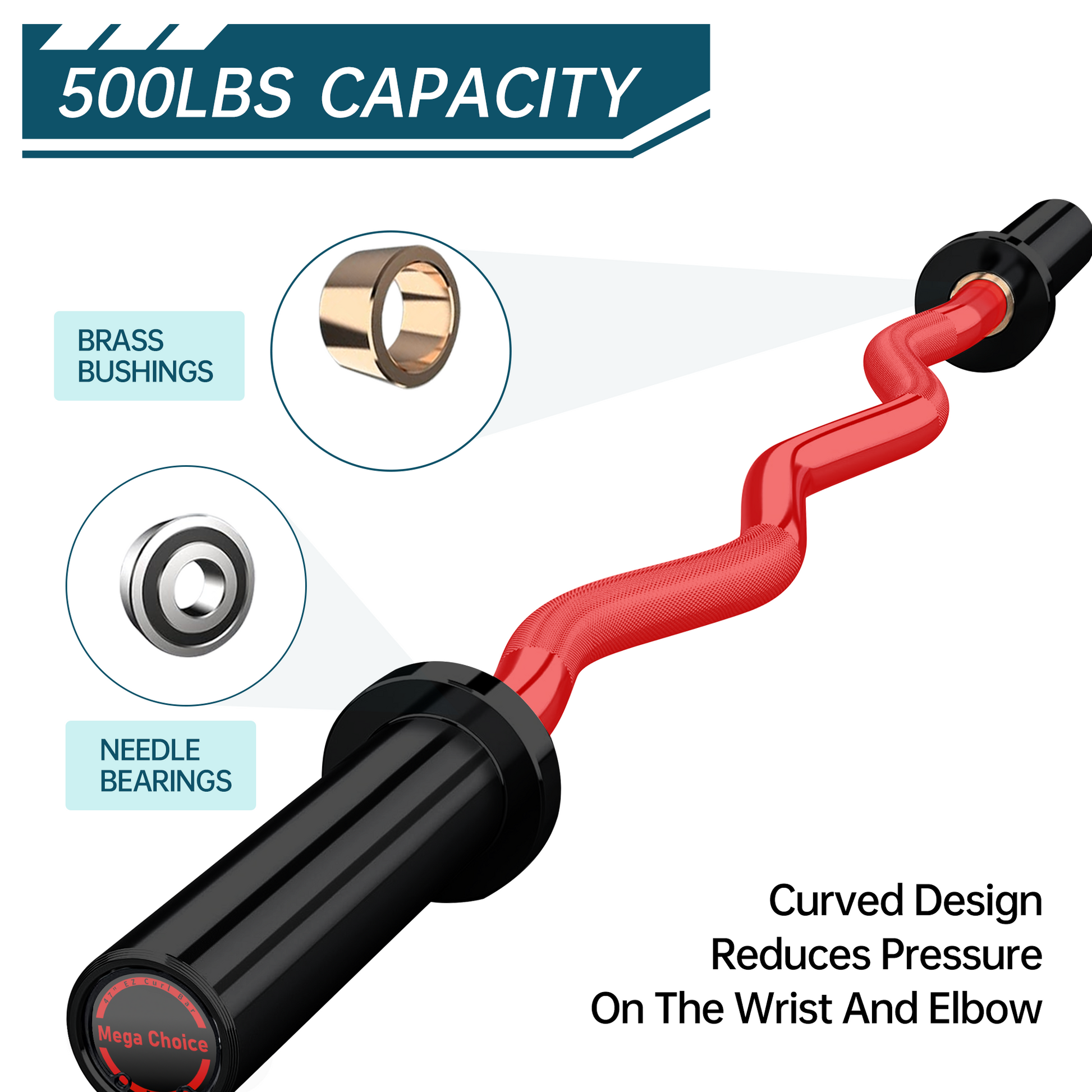 Barre d'haltères Garvee Olympic EZ Curl 47" - Ergonomique, capacité de 227 kg, acier allié, manchons en cuivre, poids standard de 5 cm, colliers à ressort, pour salle de sport