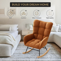 Fauteuil à bascule Garvee pour chambre d'enfant, ergonomique, revêtement doux en peluche, structure en fer, pieds en bois, marron, idéal pour l'allaitement et la détente.