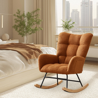 Fauteuil à bascule Garvee pour chambre d'enfant, ergonomique, revêtement doux en peluche, structure en fer, pieds en bois, marron, idéal pour l'allaitement et la détente.
