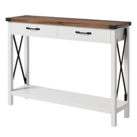 Console Garvee avec 2 tiroirs et une étagère, en bois et métal, robuste, style rustique moderne, noir et blanc, idéale pour une entrée ou un salon, 109 cm (L) x 76 cm (l) x 30 cm (H)